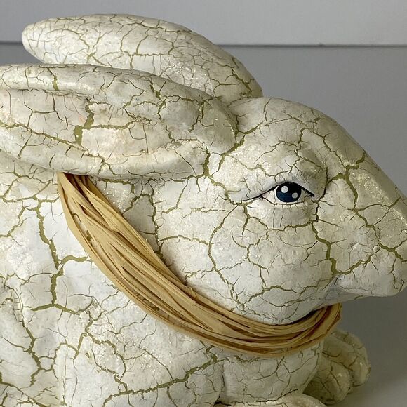 Farmhouse Easter Bunny Rabbit Figure White Antique Crackle Finish Spring Decor - Picture 11 of 12